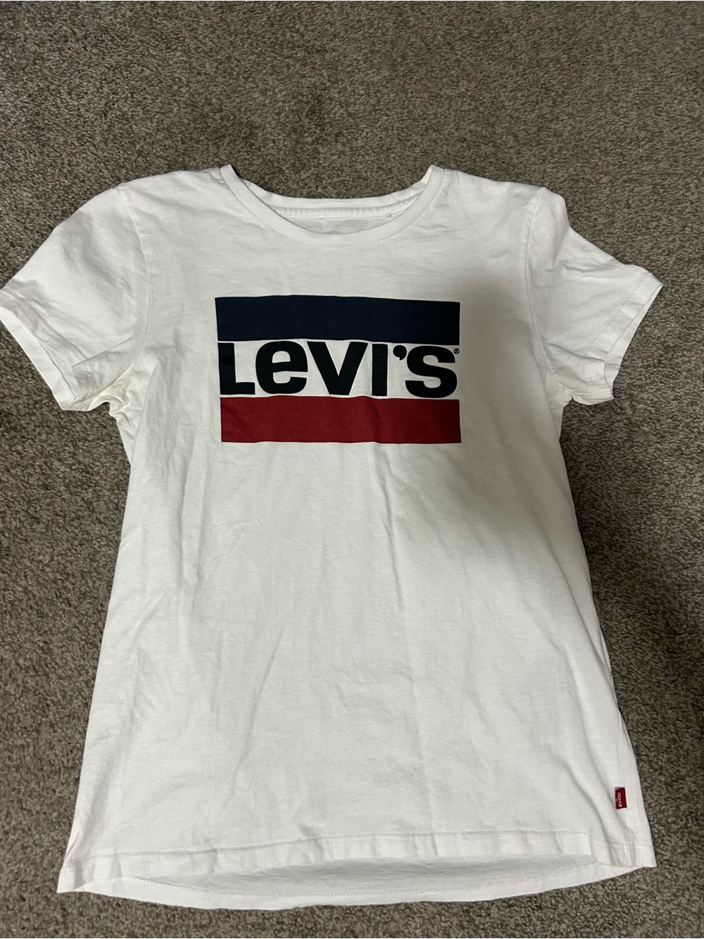 Levi's White Tee with Navy and Red Logo Bars